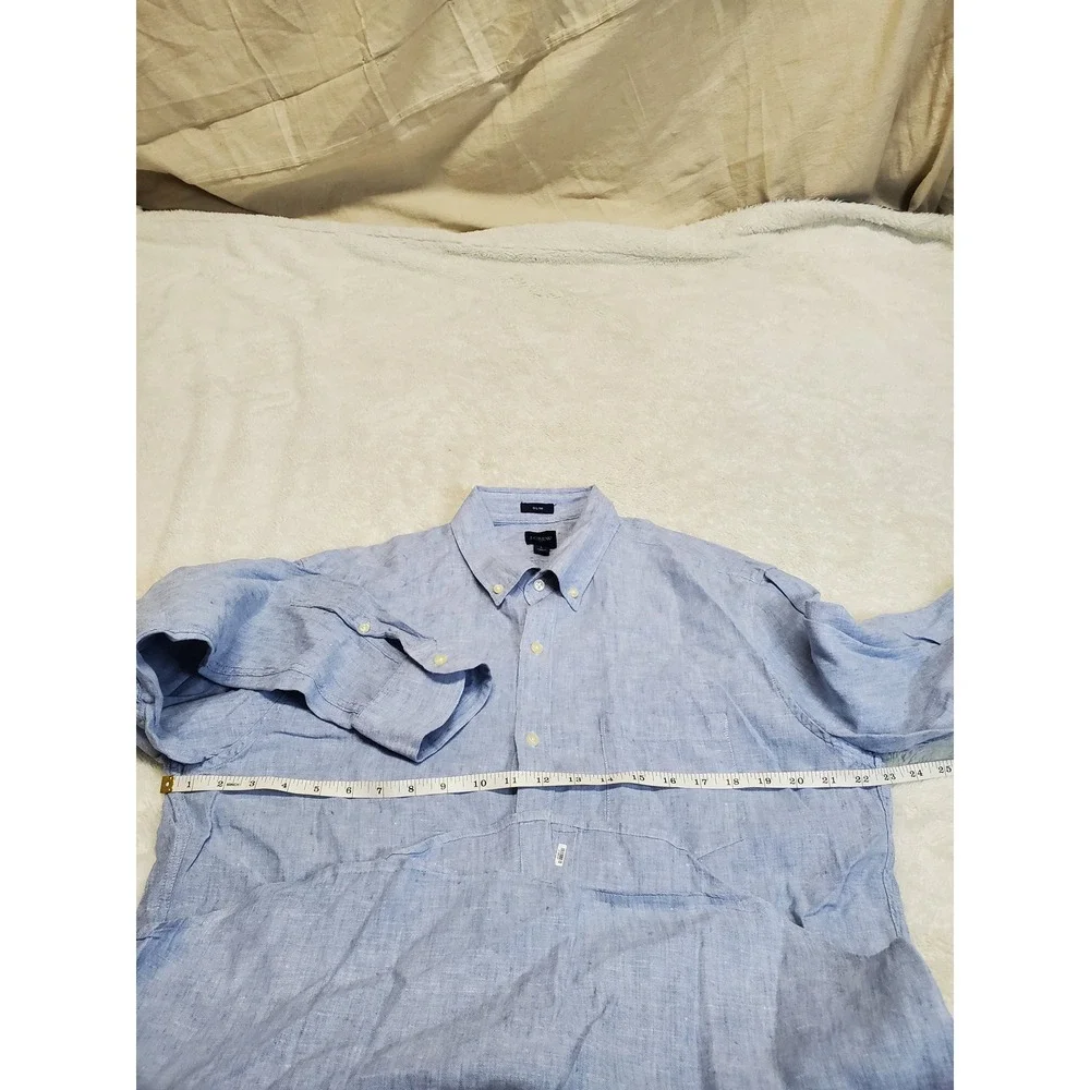 J. Crew Blue Linen Blend Button Dress Shirt Slim Fit Men Large Casual Classic